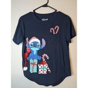 Disney Stitch Christmas T Shirt Kids Size M 7-9 Santa Hat Gifts Candy Cane